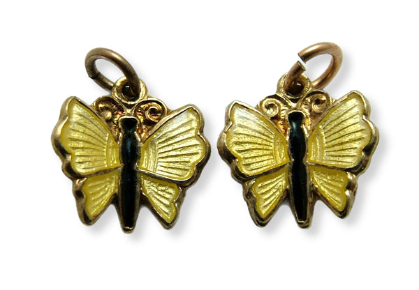 Small Vintage 1960's Norwegian Silver Gilt & Yellow Guilloche Enamel Butterfly Charm Enamel Charm - Sandy's Vintage Charms