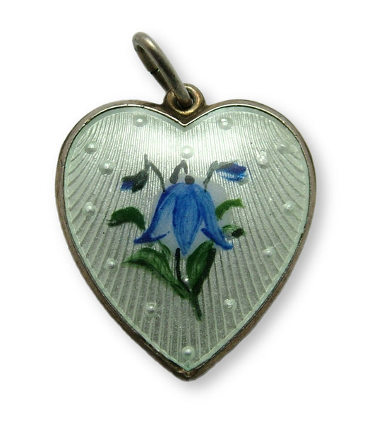 Vintage 1960's Scandinavian Silver Gilt & Guilloche Enamel Blue Flower Heart Charm with Lord's Prayer Enamel Charm - Sandy's Vintage Charms