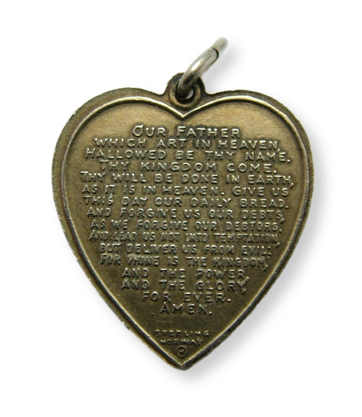 Vintage 1960's Scandinavian Silver Gilt & Guilloche Enamel Blue Flower Heart Charm with Lord's Prayer Enamel Charm - Sandy's Vintage Charms