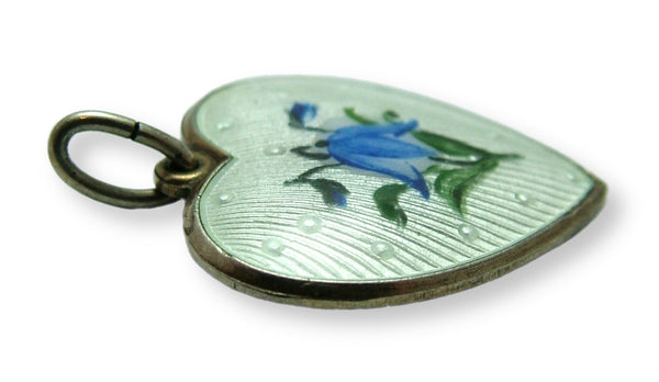 Vintage 1960's Scandinavian Silver Gilt & Guilloche Enamel Blue Flower Heart Charm with Lord's Prayer Enamel Charm - Sandy's Vintage Charms