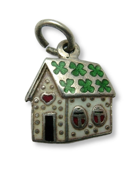 Small Vintage 1950's Silver & Enamel Lucky House Charm with Clovers & Ladybirds Enamel Charm - Sandy's Vintage Charms