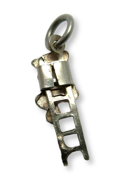 Small Vintage 1950's Silver & Moving Green Enamel Frog on a Ladder Charm Enamel Charm - Sandy's Vintage Charms