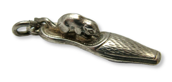 Antique Edwardian c1905 Silver Hollow Mouse in a Shoe Charm Engraved “St Corona” Antique Charm - Sandy's Vintage Charms