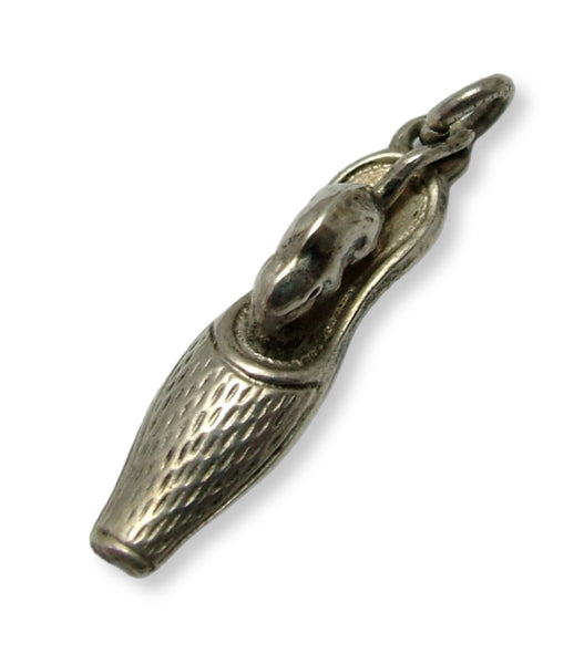 Antique Edwardian c1905 Silver Hollow Mouse in a Shoe Charm Engraved “St Corona” Antique Charm - Sandy's Vintage Charms