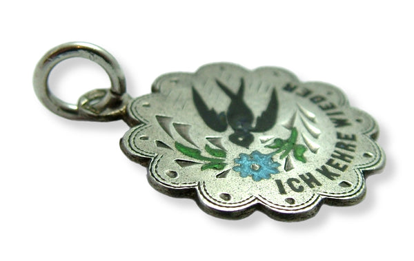 Antique c1910 Silver & Enamel "I Will Return" Swallow & Forget-me-not Charm Antique Charm - Sandy's Vintage Charms