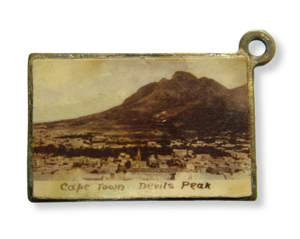 Antique Edwardian Brass Miniature Cape Town Postcard Charm Antique Charm - Sandy's Vintage Charms
