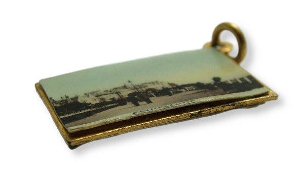 Antique Edwardian Brass Miniature Folkestone Postcard Charm Antique Charm - Sandy's Vintage Charms