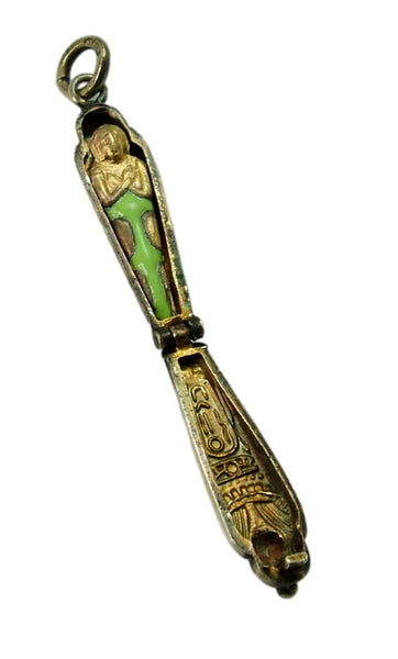 Vintage 1920's Silver Gilt & Enamel Opening Sarcophagus Charm Mummy Inside Enamel Charm - Sandy's Vintage Charms
