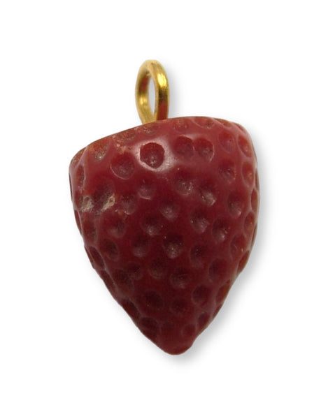 Pair of Vintage 1950's Coral Strawberry Charms with Metal Bale 1920s-1950s Charm - Sandy's Vintage Charms