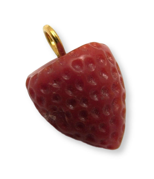 Pair of Vintage 1950's Coral Strawberry Charms with Metal Bale 1920s-1950s Charm - Sandy's Vintage Charms