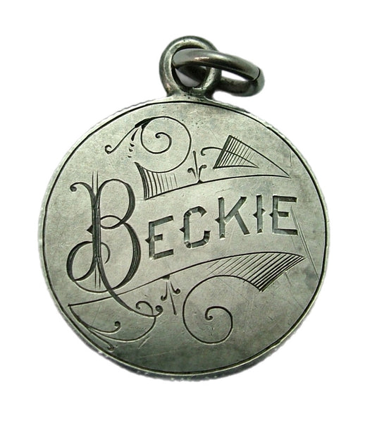 Antique Victorian Silver Engraved Love Token Coin Charm BECKIE Love Token - Sandy's Vintage Charms