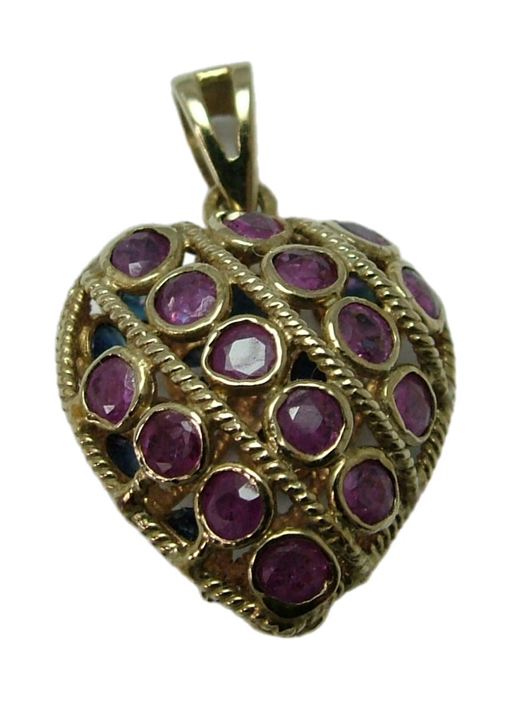 Vintage 1990's 9ct Gold Sapphire & Ruby Heart Charm HM 1993 Gold Charm - Sandy's Vintage Charms