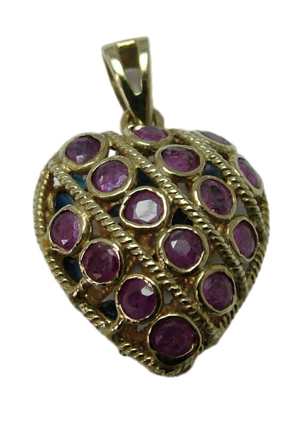 Vintage 1990's 9ct Gold Sapphire & Ruby Heart Charm HM 1993 Gold Charm - Sandy's Vintage Charms