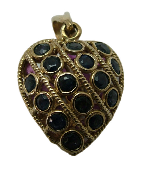 Vintage 1990's 9ct Gold Sapphire & Ruby Heart Charm HM 1993 Gold Charm - Sandy's Vintage Charms