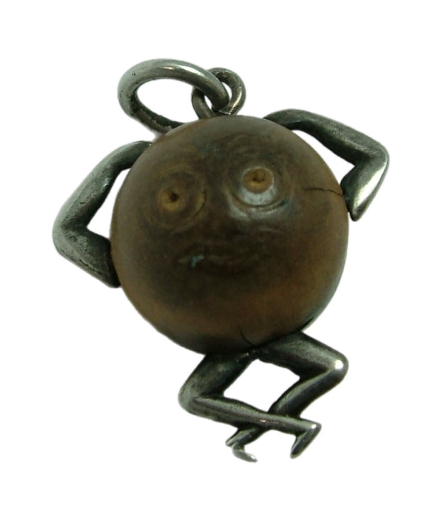 Antique WWI c1914 Silver & Wood "Touch Wood" Lucky Figure Charm Antique Charm - Sandy's Vintage Charms