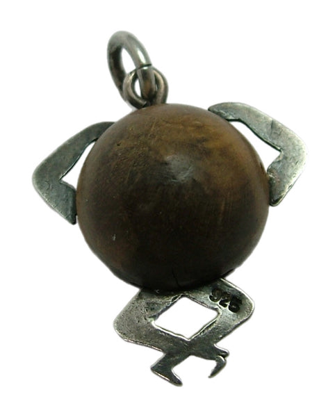 Antique WWI c1914 Silver & Wood "Touch Wood" Lucky Figure Charm Antique Charm - Sandy's Vintage Charms