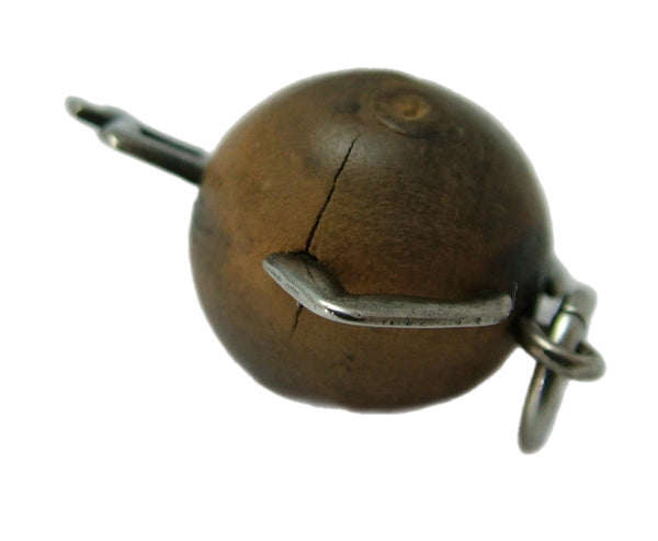 Antique WWI c1914 Silver & Wood "Touch Wood" Lucky Figure Charm Antique Charm - Sandy's Vintage Charms