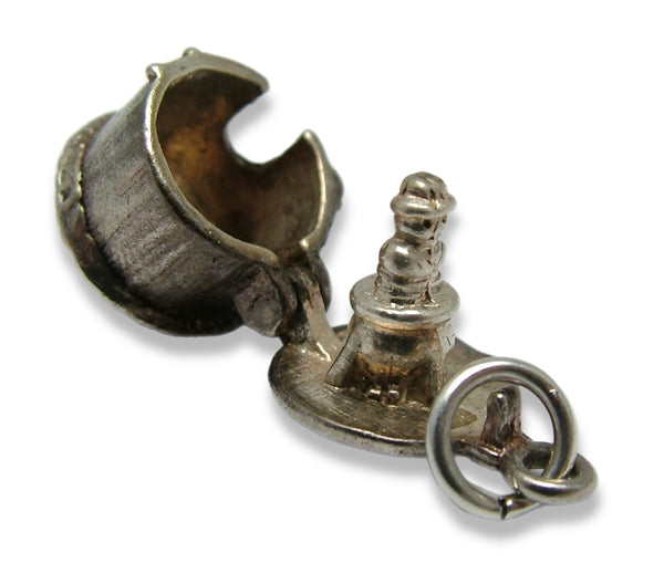 Vintage 1960's Silver Opening Cannibal's Hut Charm Man in Cauldron Inside Silver Charm - Sandy's Vintage Charms
