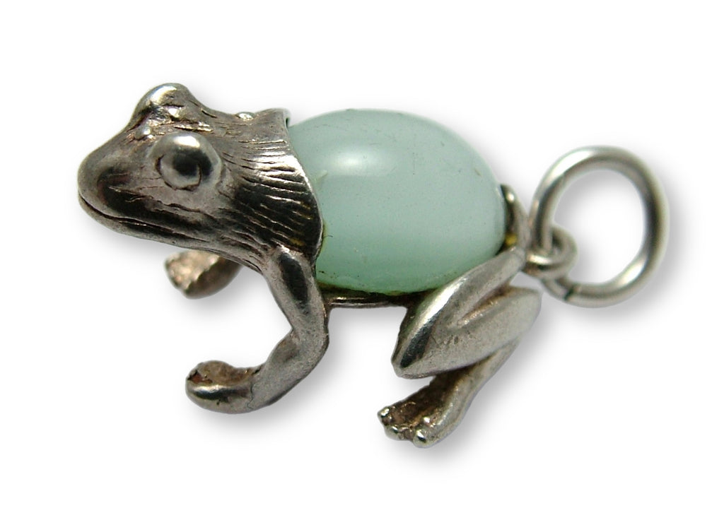 Vintage 1960's Silver & Pale Green Glass Nuvo Frog Charm Silver Charm - Sandy's Vintage Charms