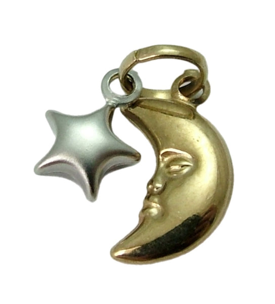 Small Vintage 1990's Hollow 9ct Gold Crescent Moon & Star Charm