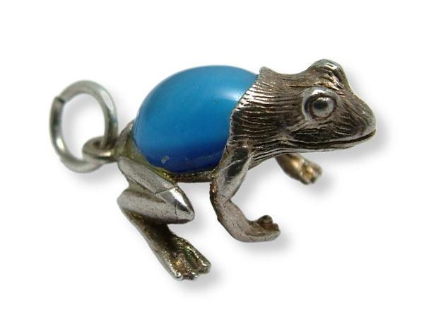 Vintage 1960's Silver & Blue Glass Nuvo Frog Charm Silver Charm - Sandy's Vintage Charms