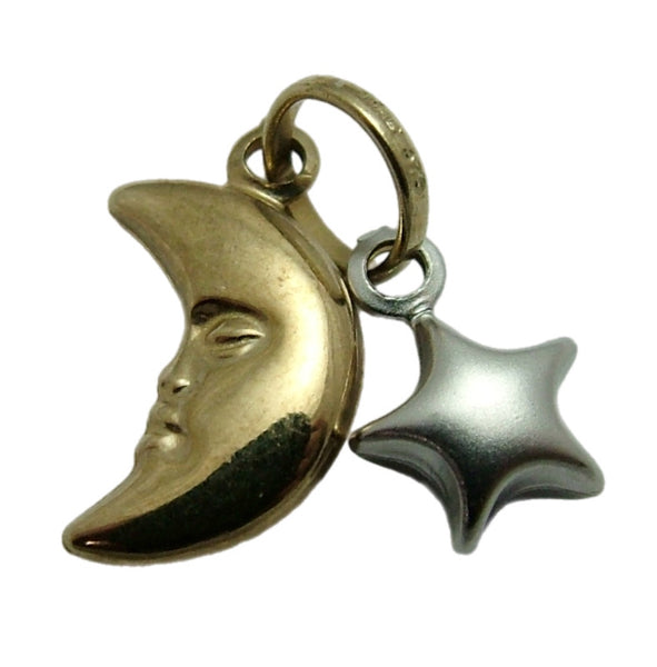 Small Vintage 1990's Hollow 9ct Gold Crescent Moon & Star Charm Gold Charm - Sandy's Vintage Charms