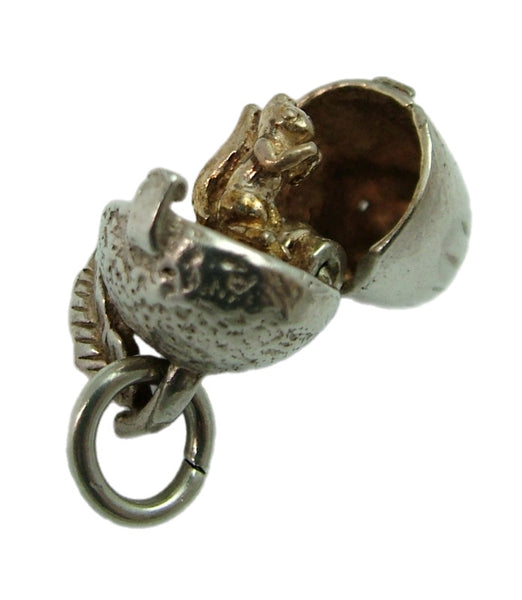 Vintage 1960's Silver Opening Acorn Charm Gold Squirrel Inside Silver Charm - Sandy's Vintage Charms