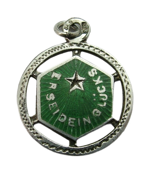 Antique c1910 Austro/Hungarian Silver & Green Enamel Lucky Star Charm