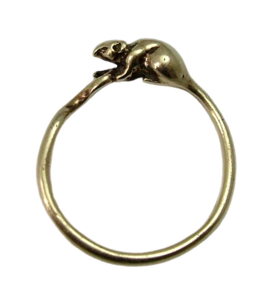 Small Vintage 1980's Solid 9ct Gold Mouse Ring HM 1983 Size E