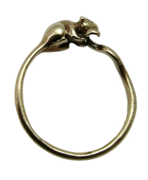 Small Vintage 1980's Solid 9ct Gold Mouse Ring HM 1983 Size E