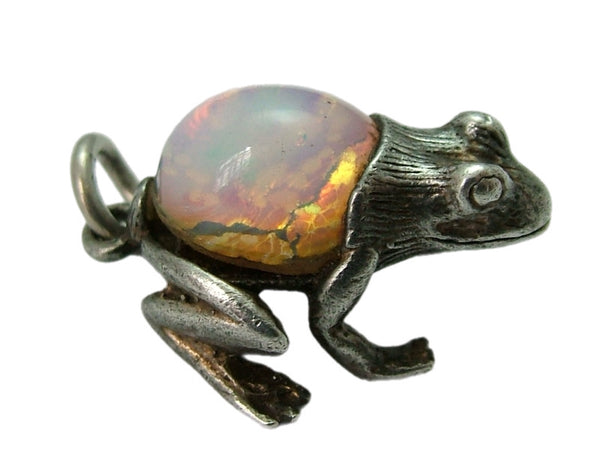 Vintage 1970's Silver & Opaline Glass Nuvo Frog Charm HM 1973 Silver Charm - Sandy's Vintage Charms