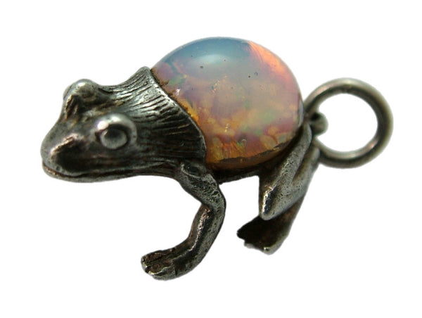 Vintage 1970's Silver & Opaline Glass Nuvo Frog Charm HM 1973