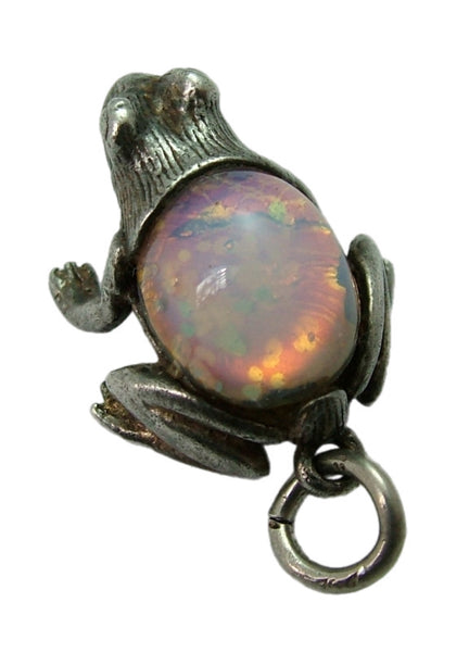 Vintage 1970's Silver & Opaline Glass Nuvo Frog Charm HM 1973 Silver Charm - Sandy's Vintage Charms