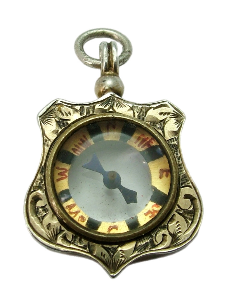 Large Antique Victorian Silver Gilt Working Compass Charm or Fob HM 1901 Antique Charm - Sandy's Vintage Charms