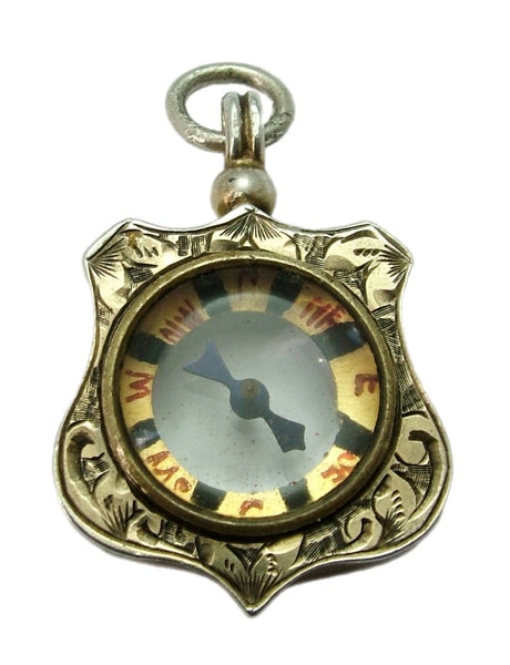 Large Antique Victorian Silver Gilt Working Compass Charm or Fob HM 1901 Antique Charm - Sandy's Vintage Charms