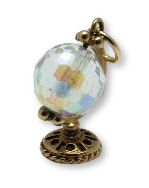 Small Vintage 1970's Crystal & Solid 9ct Gold Moving Globe Charm Gold Charm - Sandy's Vintage Charms