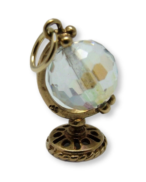 Small Vintage 1970's Crystal & Solid 9ct Gold Moving Globe Charm Gold Charm - Sandy's Vintage Charms