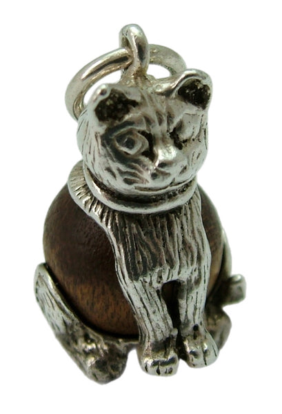 Vintage 1960's Silver Touch Wood Cat Charm