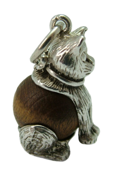 Vintage 1960's Silver Touch Wood Cat Charm Silver Charm - Sandy's Vintage Charms