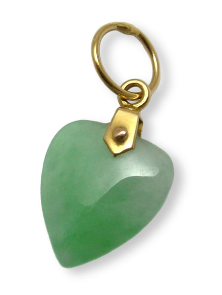 Small Vintage 1980's 18ct 18k Gold & Carved Green Jade Heart Charm Gold Charm - Sandy's Vintage Charms