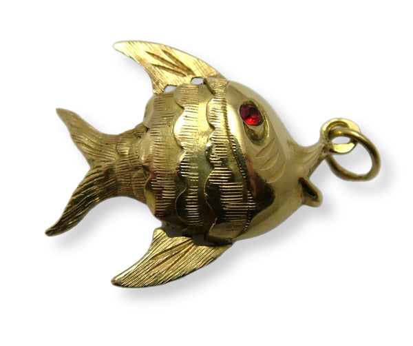 Vintage 1960’s 18ct 18k Gold Articulated Fish Charm with Red Stone Eyes Gold Charm - Sandy's Vintage Charms