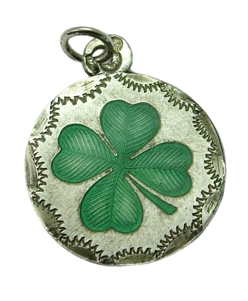 Large Antique Edwardian c1910 Silver & Enamel Lucky Four Leaf Clover Charm
