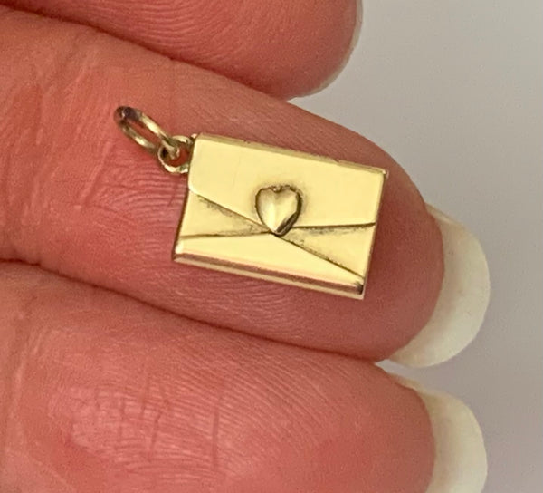 Small Vintage 1950’s 14ct 14k Gold Opening Envelope Charm with Paper Letter Inside Gold Charm - Sandy's Vintage Charms