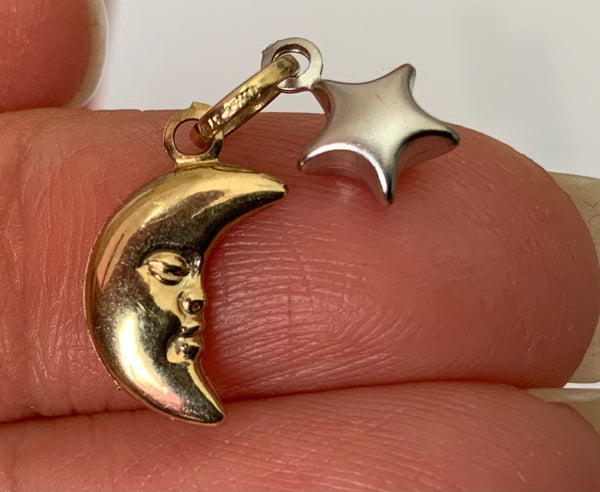 Small Vintage 1990's Hollow 9ct Gold Crescent Moon & Star Charm Gold Charm - Sandy's Vintage Charms