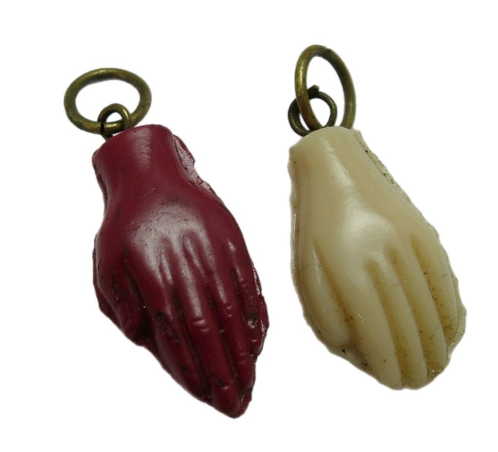 Pair of Small Vintage 1920's Czech Glass Hand Charms 1920s-1950s Charm - Sandy's Vintage Charms