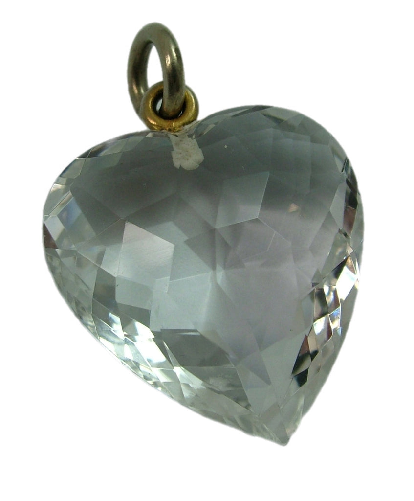 Very Large 1920's/30's Clear Faceted Glass Heart Charm or Pendant 1920s-1950s Charm - Sandy's Vintage Charms