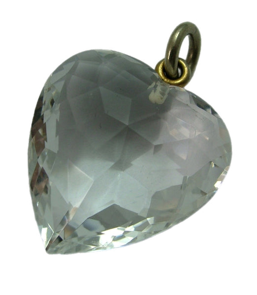Very Large 1920's/30's Clear Faceted Glass Heart Charm or Pendant 1920s-1950s Charm - Sandy's Vintage Charms