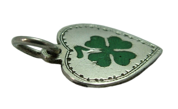 Antique Edwardian c1910 Silver & Enamel Lucky Four Leaf Clover Heart Charm Antique Charm - Sandy's Vintage Charms