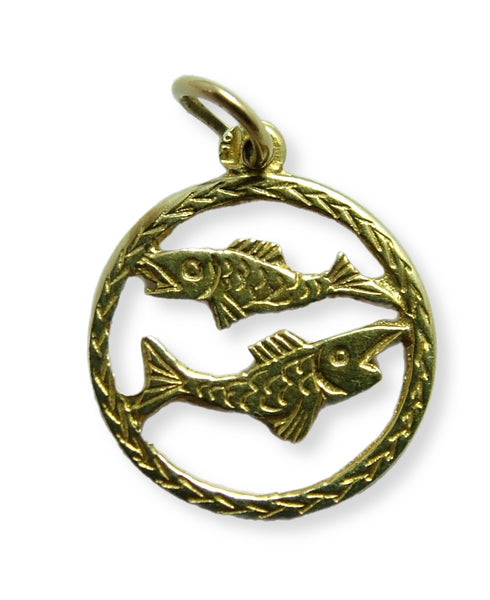 Small Vintage 1970's Solid 14k 14ct Gold Pisces Fish Zodiac Disc Charm Gold Charm - Sandy's Vintage Charms