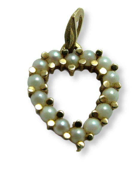 Vintage 1980’s 9ct Gold & Pearl Heart Charm HM 1983 Gold Charm - Sandy's Vintage Charms